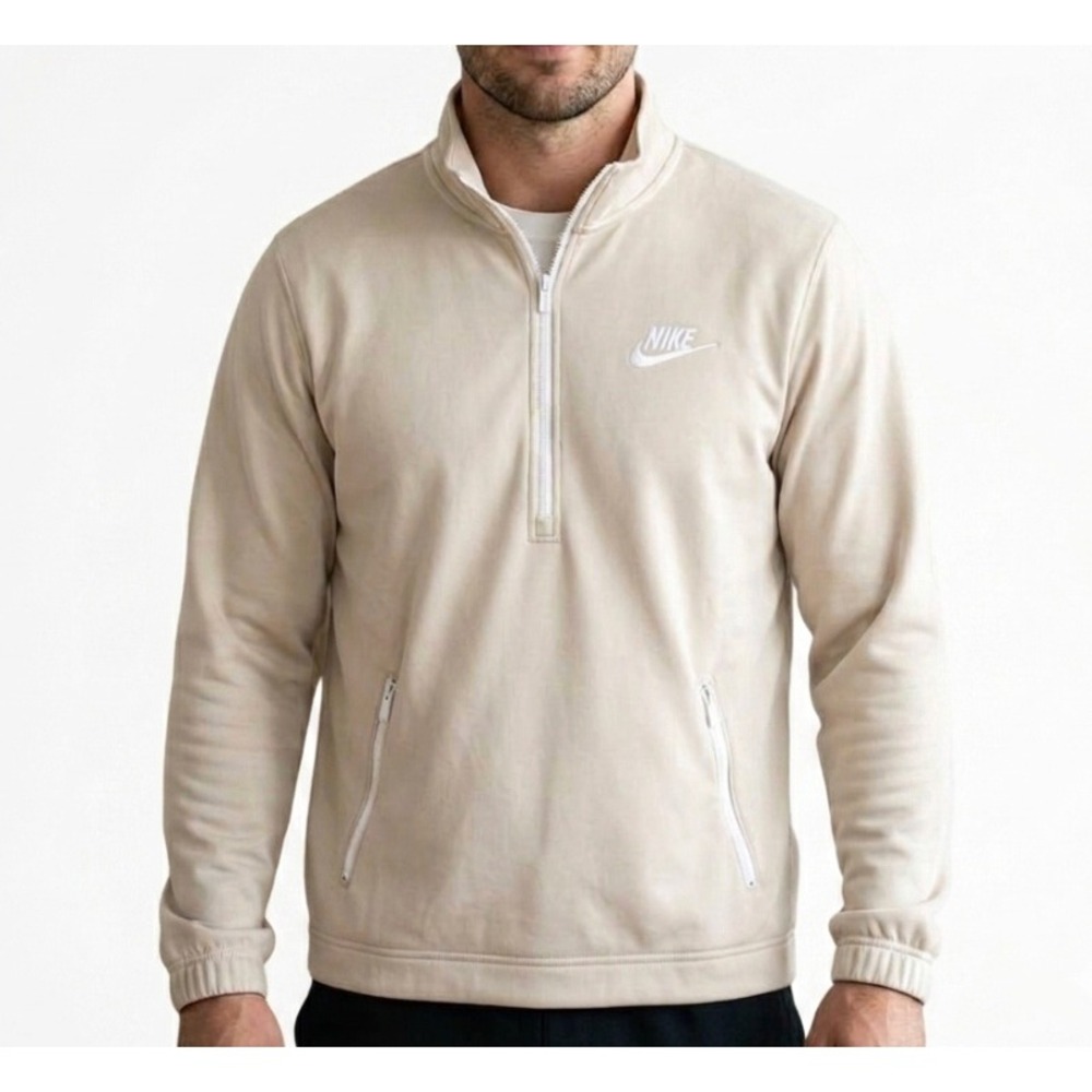 Nike Men Beige Quarter Zip‎ Long Sleeve Pullover Track Jacket Size S DM6845